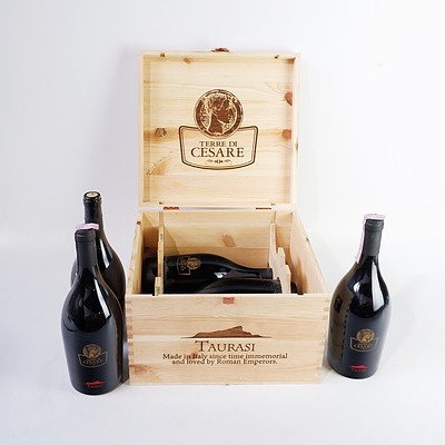 A Wooden Case of Six 750ml Bottles of 2006 Italian Taurasi by Terre Di Cesare
