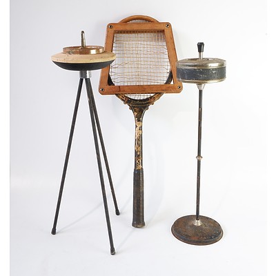 Two Retro Smokers Stands and a Tennis Racquet and Frame