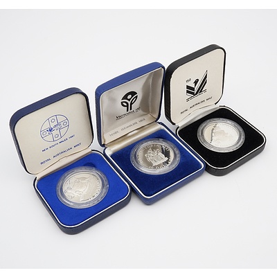 Three RAM $10 Silver Proof State Series Coins, 1985, 1986 and 1987