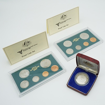 1982 XII Commonwealth Games Brisbane Coins Sets, Including Two Proof Coins Sets and $10 Silver Proof Coin