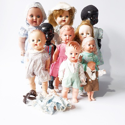 Ten Vintage Childrens Dolls in Variety of Sizes