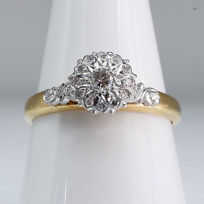 18ct Yellow and White Gold Diamond Cluster Ring, Circa 1930s