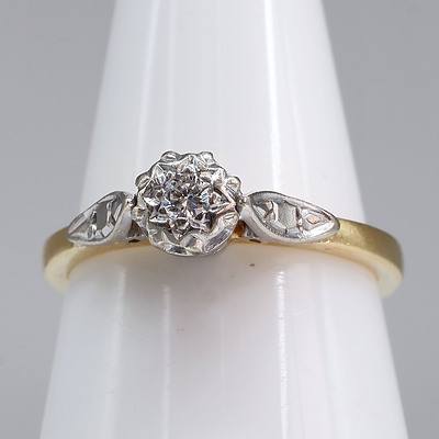 18ct Yellow and White Gold Diamond and Solitaire Ring