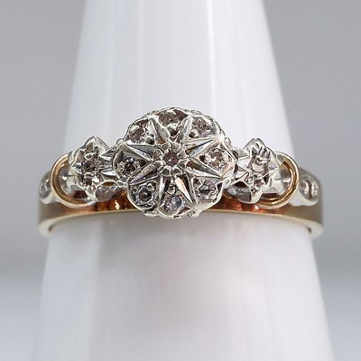 9ct Yellow Gold and White Gold Diamond Cluster Ring