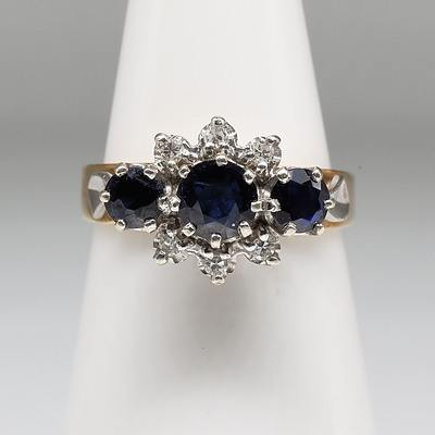 9ct Yellow and White Gold Sapphire and Diamond Ring