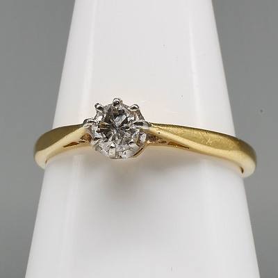 18ct Yellow and White Gold Diamond Solitaire Ring, Diamond 0.30ct (I/J I1)
