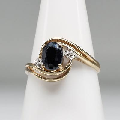 9ct Yellow Gold Sapphire and Diamond Ring
