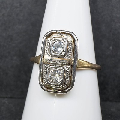 Art Deco 18ct Yellow Gold Ring With Two Early Brilliant Cut Diamonds