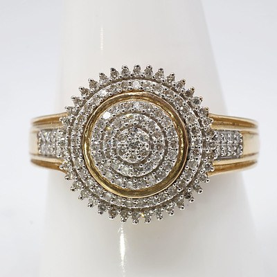 18ct Yellow Gold Ring With Tiered Cluster of Single Cut Diamonds