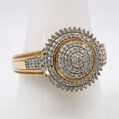 18ct Yellow Gold Ring With Tiered Cluster of Single Cut Diamonds