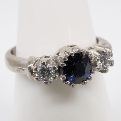 18ct White Gold Ring with Natural Sapphire and Two Round Brilliant Cut Diamonds