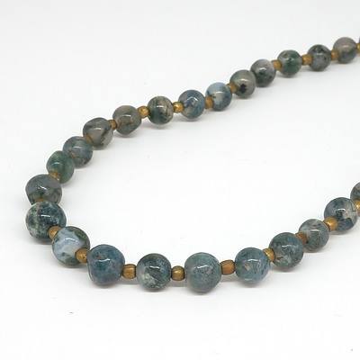 Vintage Moss Agate Beaded Necklace
