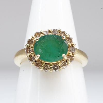 18ct Yellow Gold, Emerald and Diamond Ring