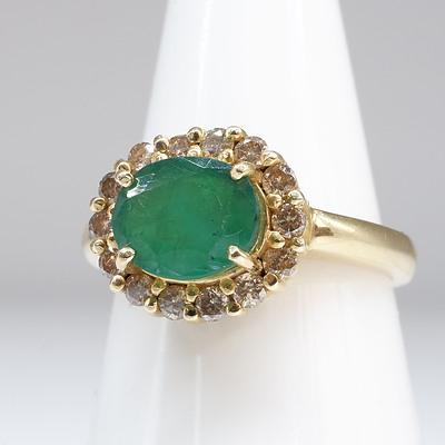 18ct Yellow Gold, Emerald and Diamond Ring