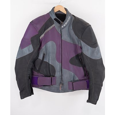 A Black and Purple Leather Motorcycle Jacket by Teknic