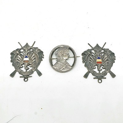 Two Antique German 800 Silver Rowing Medallions and German Silver 1860 Coin Fashioned as a Brooch