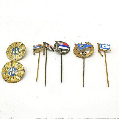 Group of Various German Silver Gilt and Enamel Pins, Including One 800 Silver Gold Plate Tie Pin