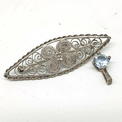 Sterling Silver Filigree Brooch and a Sterling Silver and Paste Pendant