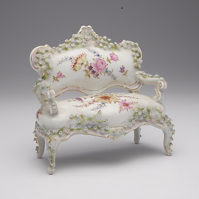 German Porcelain and Flower Encrusted Miniature Louis Style Settee