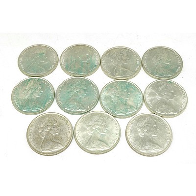 Eleven Australian 1966 Silver 50 Cent Coins