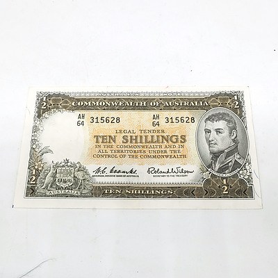 Commonwealth of Australia Coombs/ Wilson Ten Shillings Paper Note, AH 64 315628