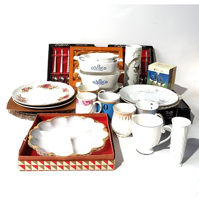 Milk Glass Dish in Box, Five Pieces of Corning Ware and More