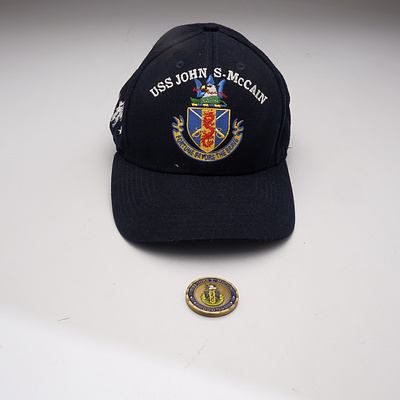 Crew Uniform Cap and Ships Coin from the USS John. S. McCain