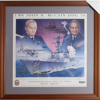 Framed Offset Print of the100th Anniversary of The US Navys Australian Visit by the Great White Fleet, Signed by the Commanding Officer of the John.S.McCain