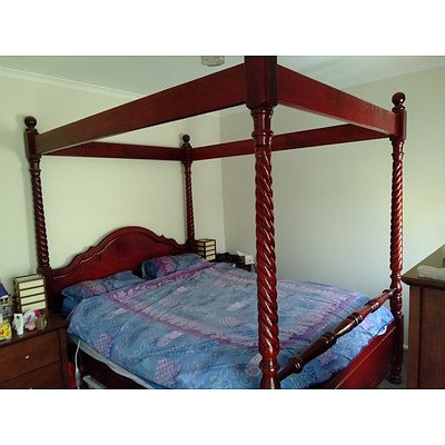 Burgundy Four Poster Queen Bed Frame