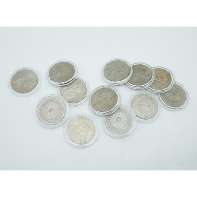 Group of Twelve Cased 1977 Australian 50 Cent Silver Jubilee Coins