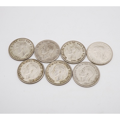 Group of Seven 1946 Shilling Coins