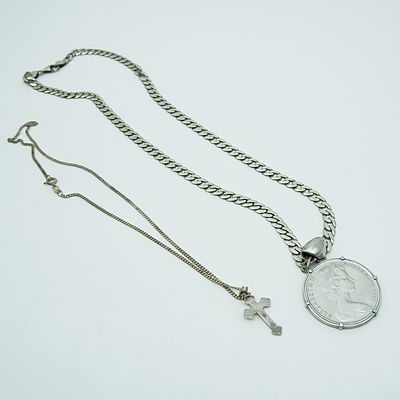 1966 Fifty Cent Piece Necklace and Cross Pendant Necklace