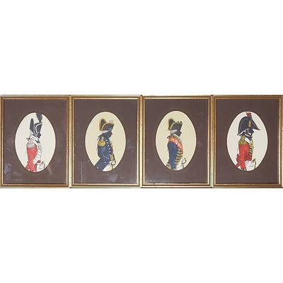 Four Vintage Prints of 18th Century Naval Uniforms in Silhouette by John Mollo