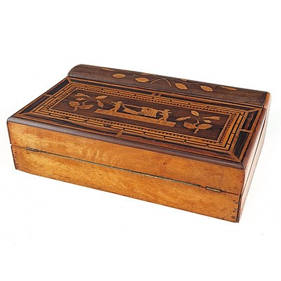 Victorian Killarney/Madeira Style Writing Slope with Inlaid Figures, Mid to Late 19th Century