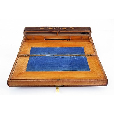 Victorian Killarney/Madeira Style Writing Slope with Inlaid Figures, Mid to Late 19th Century