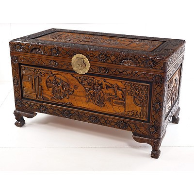 Vintage Chinese Carved Camphorwood Chest