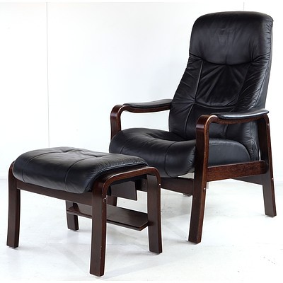 Moran Active Comfort Black Leather Upholstered Armchair and Footstool