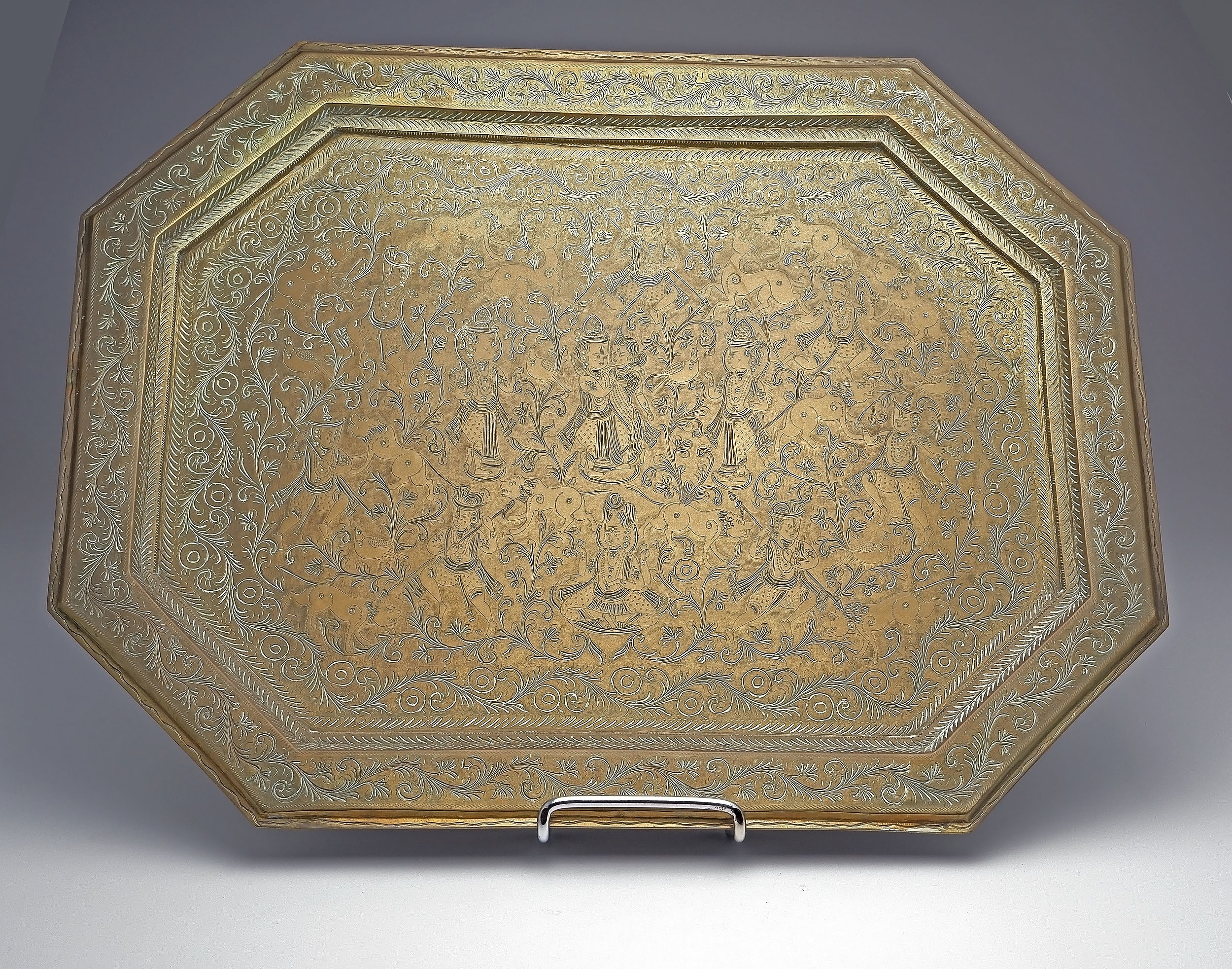 'Antique Indo Persian Engraved Brass Tray'