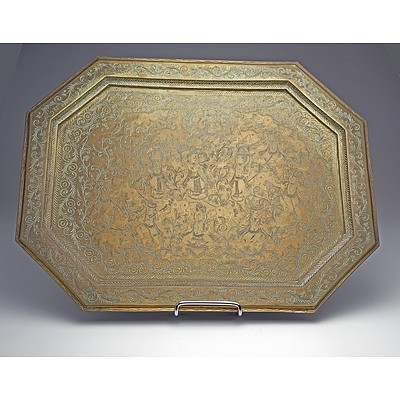 Antique Indo Persian Engraved Brass Tray