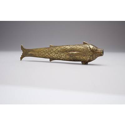 Indian Mughal Brass or Bronze Powder Flask in the Form of a Fish 18th/19th Century