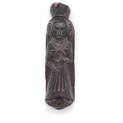 Antique Indian Carved and Lacquered Wood Deity