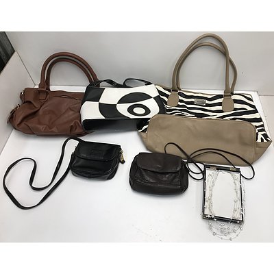 Five Handbags Purses and Pearl Necklace