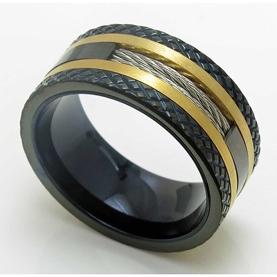 Stainless Steel Ring - Black Ceramic - Gold Ion Plating