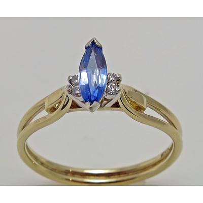 18Ct Gold Ceylon Sapphire & Diamond Ring