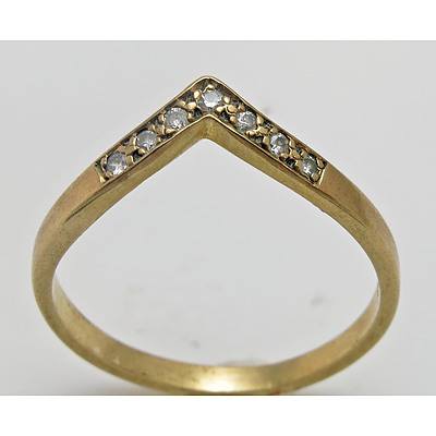 9Ct Gold Vee Ring, Set With 7 Diamonds