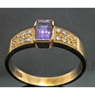 9Ct Gold Amethyst & Diamond Ring
