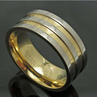 Titanium Ring - Partly Gold Ion Plated