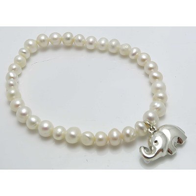 Cultured Pearl Bracelet With Sterling Silver Elephant
