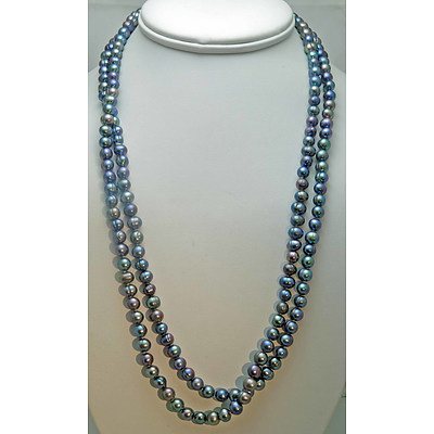 Extra Long Strand Of Black Fresh-Water Cultured Pearls