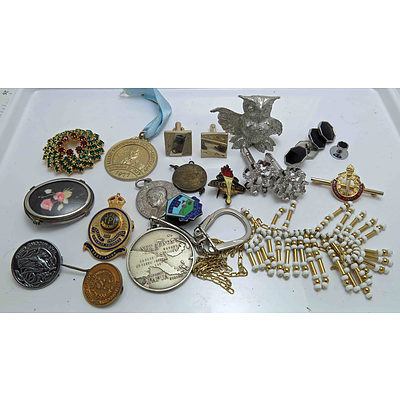 Eclectic Collection Of Pin, Medals Cuff Links Ete Etc 